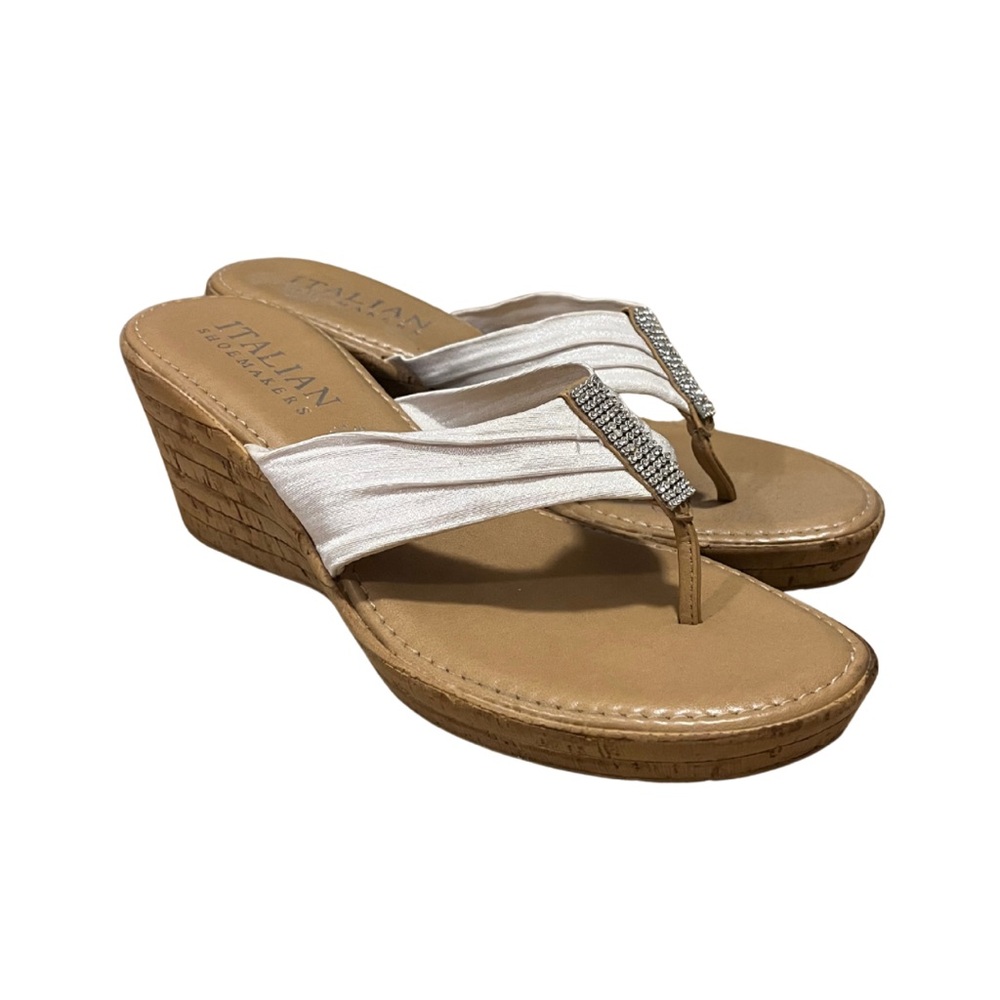 Italian Shoemakers Tan and White Wedge Sandals